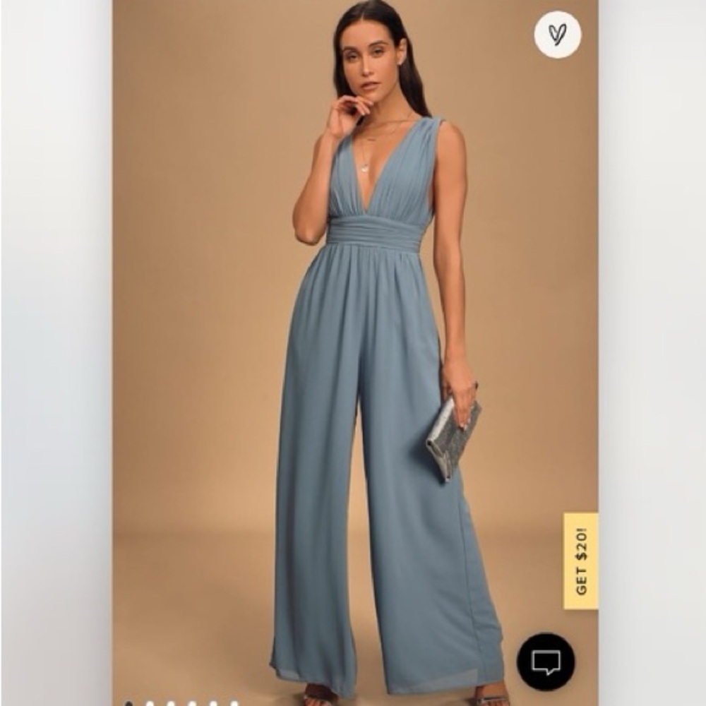 Lulu's Divine Muse Slate Blue Wide Leg Jumpsuit